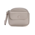 Litchi pattern leather mini wristlet purse in light grey with snap pocket and zipper - Gray