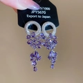Detail of 925 silver fringe earrings with purple zircons and pear-shaped drop crystals - Purple (925 Sterling Silver Earring Post)