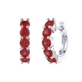 S925 sterling silver stud earrings featuring five vibrant red round gemstones - Red Gem Silver Hoop (定-APE120-P-R)