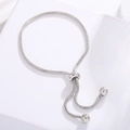 Adjustable silver copper snake chain bracelet with sliding clasp and bead ends - 25cm / Silver
