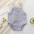 Gray ribbed knit baby bodysuit with front pocket and snap buttons in high elastic cotton - 66CM / Gray