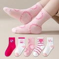 5-pack girls' cotton socks in pink and white with heart and bear patterns - Pink Rubber Band Love / 3-5 Years (Feet length 13-15cm)
