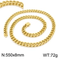 Collier chaîne Cuban NK dorée en acier inoxydable pour hommes, dimensions 550x8mm - Collier Doré 550x8mm