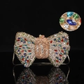 Luxury gold bow clutch bag with colorful rhinestones and gold chain strap for evening events - 20x12 Bowknot Multi-color