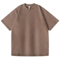 Oversized coffee brown washed cotton t-shirt with drop shoulder and high street vintage style - Dark Coffee