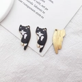 Cat alloy pendant with black and white enamel finish and golden metal texture backing - Black Cat
