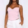 Pink Y2K slim fit camisole top with delicate ruffle trim and a small front bow detail - S / Pink