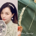 French style gold leaf headband with white feline gemstones and tiny rhinestones - Gold Wheat Ear Leaf Cat Eye