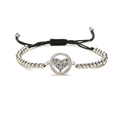 Détail du bracelet réglable avec perles et cœur pavé de pierres multicolores - Coeur Coloré dans un Cercle (E)