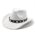 Classic cream felt western cowboy hat featuring a black studded leather band for men and women - M (56-58cm) / White