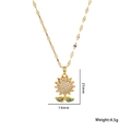 Collana girasole dorata a due strati con foglie verdi e zirconi cubici lucidi - Girasole Rotante (858) / Oro