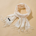 Classic cream cashmere feel scarf with long fringes and woven label detail - Off White