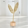 Golden metal ginkgo leaf ornament with wood base for modern home table decor - Wheat Ear / Gold