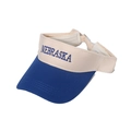 Détail de la broderie NEBRASKA sur la visière pare-soleil en toile crème et bleu - Bleu royal