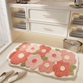 Absorbent floral bathroom mat with plush pink and red flower tufted design - Romantic Floral