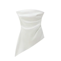 Detail of white asymmetric tube top featuring elegant side ruching and glossy fabric - S / White