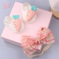 Detailed set featuring white baby socks with pink carrots and a lace bow headband - Style 2 (White Pink Carrot/Pink Plaid)