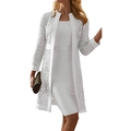 Élégant ensemble deux pièces blanc avec cardigan en dentelle et robe midi assortie - S / Blanc