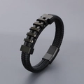 Bracelet pour hommes en cuir tressé noir avec détails métalliques et fermoir magnétique - 19cm / Style d'Échelle Industrielle-Noir (Style A Noir KB166256-KFC)