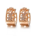 Rose gold flower hoop earrings with zircon pavé micro-inlay floral design - 12-Rose Gold Hollow Flower Huggie / Rose Gold