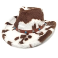 Dettaglio del cappello da cowboy con stampa mucca, cinturino in pelle e perline turchesi - Corona a Forma di Cuore / caffè