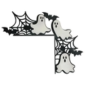 Halloween Türrahmen-Deko aus Holz in L-Form mit Spinnennetz, Fledermaus und Gespenst-Motiven - Geist