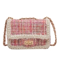 Roze tweed schoudertas met elegante parelafwerking en een gouden kettingriem - Roze Geruit Geüpgraded