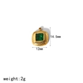 Macro detail of vintage gold square pendant with green gemstone and 14.5x12mm measurements - Square Green Zircon (TP003-GN)