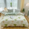 Off-white cotton duvet set with smile lettering and green heart patterns - Full of Hearts