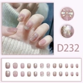 Pink press-on nails with gold foil, 3D bows, and gradient glitter in 24 piece set - Pink Gradient Gold Foil Shell Bow (D232)