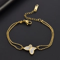 Golden titanium steel double-layer bead bracelet with butterfly charm and white shell inlay - Gold