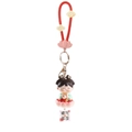Cartoon Tang Dynasty girl keychain on pink lotus base with red lucky charm strap - Blessing Lotus Keychain