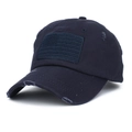 Distressed navy blue baseball cap with American flag patch and vintage ripped details - Adjustable / Navy Blue