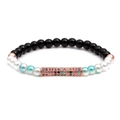 Beaded bracelet with black and white pearls, tiger eye stones, and a zircon-set rose gold tube - Black+White Pearl+Gradient Blue+Rose Gold