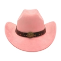 Chapeau de cowboy western en suédine rose avec ruban vintage et emblème étoile bronze - Taille unique / Rose Poudré