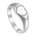 Minimalistische roestvrijstalen zegelring met hartvormige schelpinleg in zilver - US 6 / Zilverwit