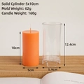Detailed size comparison of a 10cm orange pillar candle and its acrylic cylinder mold - Cylinder 5x10cm