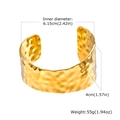 Detailed view of wide gold cuff bracelet with hammered texture and dimension markings - Hammered Texture Style (B-625G)
