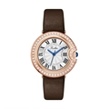 Orologio donna elegante con lunetta diamantata oro rosa, quadrante bianco e cinturino marrone - Stile con Cinturino / Oro rosa