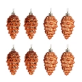 Set of 8 bronze plastic pinecone Christmas tree ornaments with shiny finish and strings - Set of 8 / Bronze