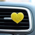 Detail of yellow heart-shaped rhinestone car air vent clip with sparkling crystals - Yellow Heart