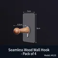 Self-adhesive wood wall hooks for hanging, set of 4, minimalist seamless wooden storage hooks - Original Wood No-trace Hooks 4 Pcs Pack