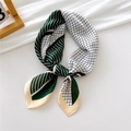 70cm square silk scarf with dark green diagonal stripes and black-white checkered pattern - Green Grid Stripe