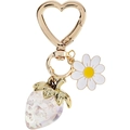 Detail of strawberry keychain with golden heart clasp, white daisy and iridescent charm - White 2