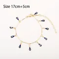 Detailed view of evil eye bracelet with dimensions 17cm plus 5cm extension chain - Blue Teardrop Eye