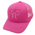 Pink mesh trucker hat featuring elegant bow embroidery and breathable design for women - Adult(56-60cm) / All Rose Red