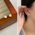 Elegant s925 sterling silver natural freshwater white pearl stud earrings on wood box - 7-8mm / White