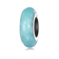 Light blue marble texture bead with S925 sterling silver core for charm bracelets - Silicone Spacer Bead / Light Blue Marble