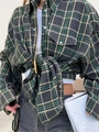 Chemise à carreaux vert et jaune pour femme à manches longues en flanelle coupe ample - S / Hauts / Vert Foncé