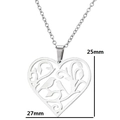 Collana con ciondolo a cuore traforato con uccelli in argento, altezza 25 mm - Stile Cuore Uccello e Albero (799 Acciaio)
